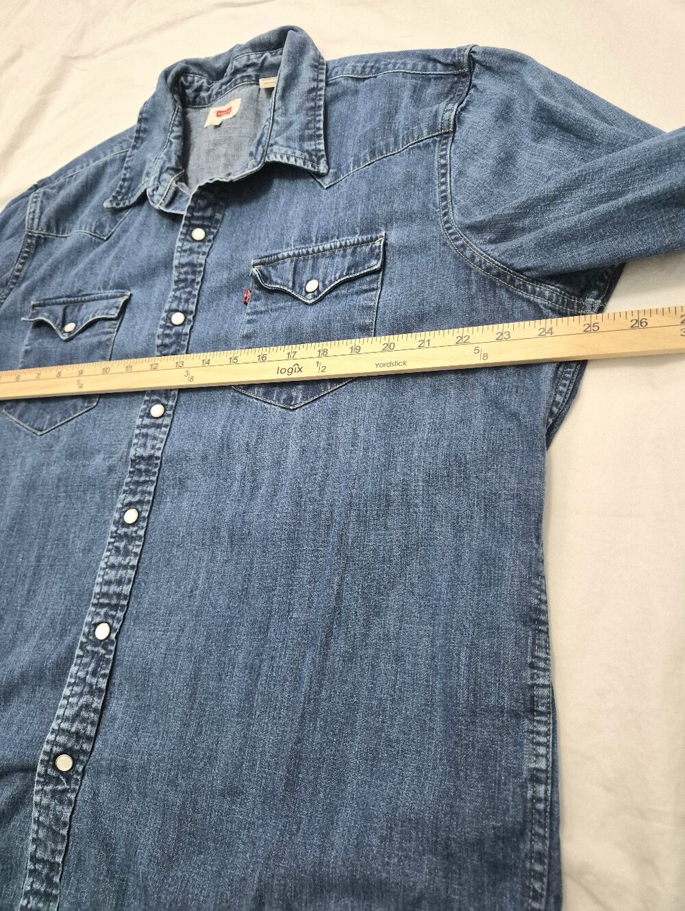Levis Denim Pearl Snap Long Sleeve Slim Fit Mens Button Down Shirt XXL - Picture 7 of 7